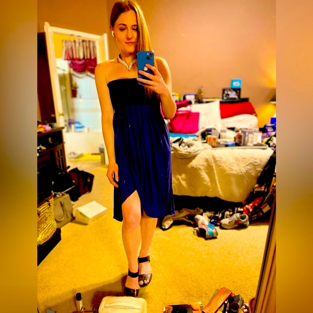 Elizabeth and James Blue Ruched Strapless Dress